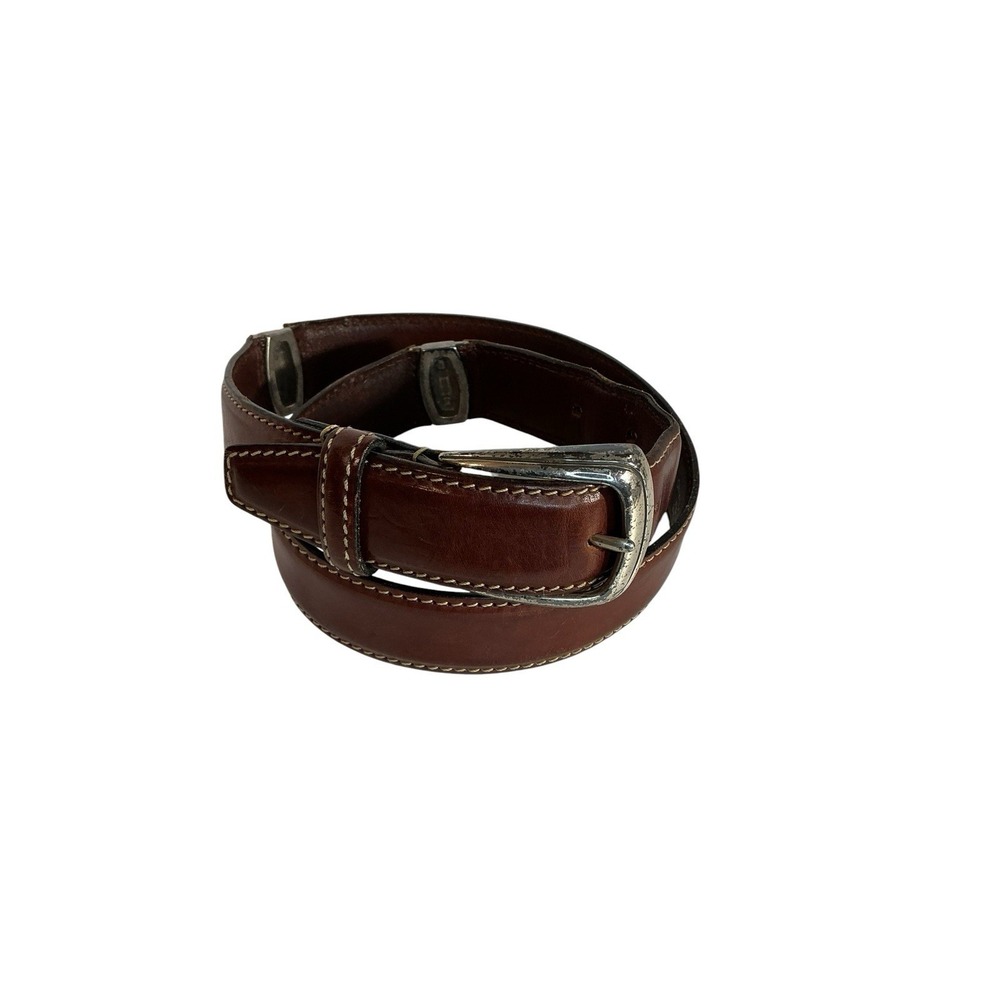 Vtg Liz Claiborne Brown Italian Leather  Belt With Silver Tone Medallions Sz Med